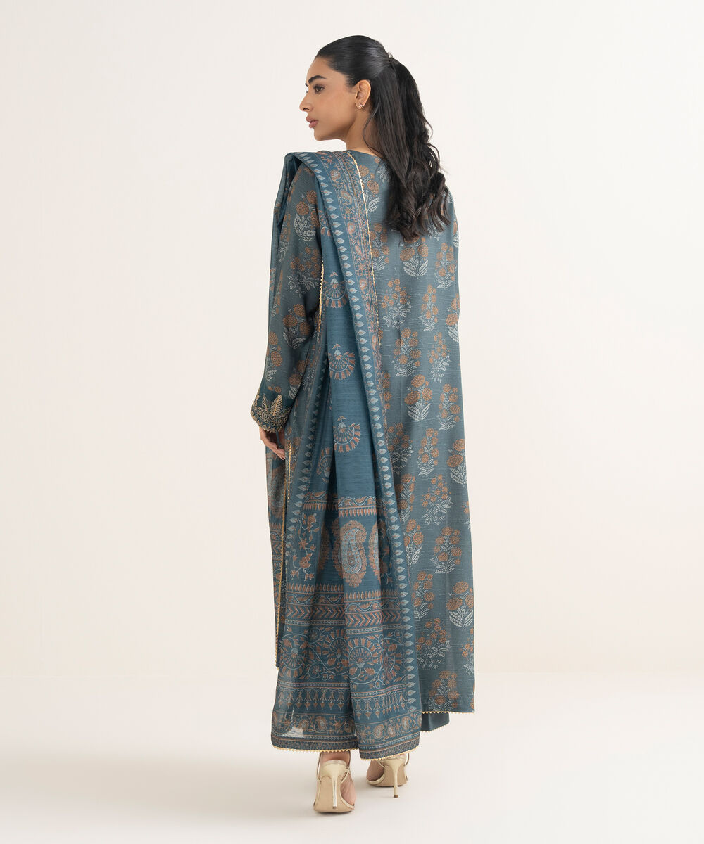 Women's RTW Dobby Embroidered Green 3 Piece Suit