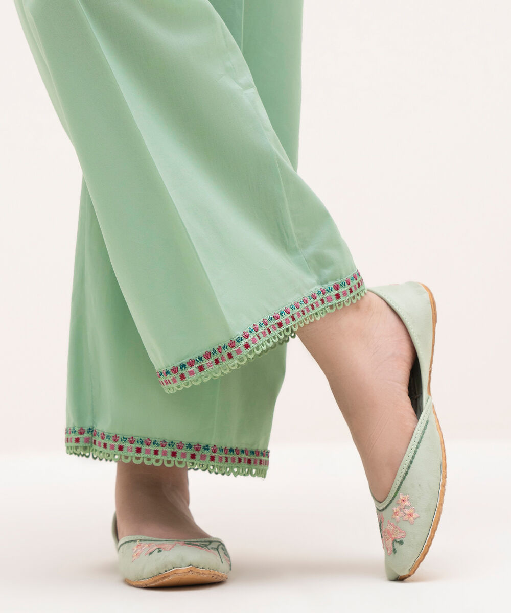 Women's RTW Cambric Green Embroidered Culottes