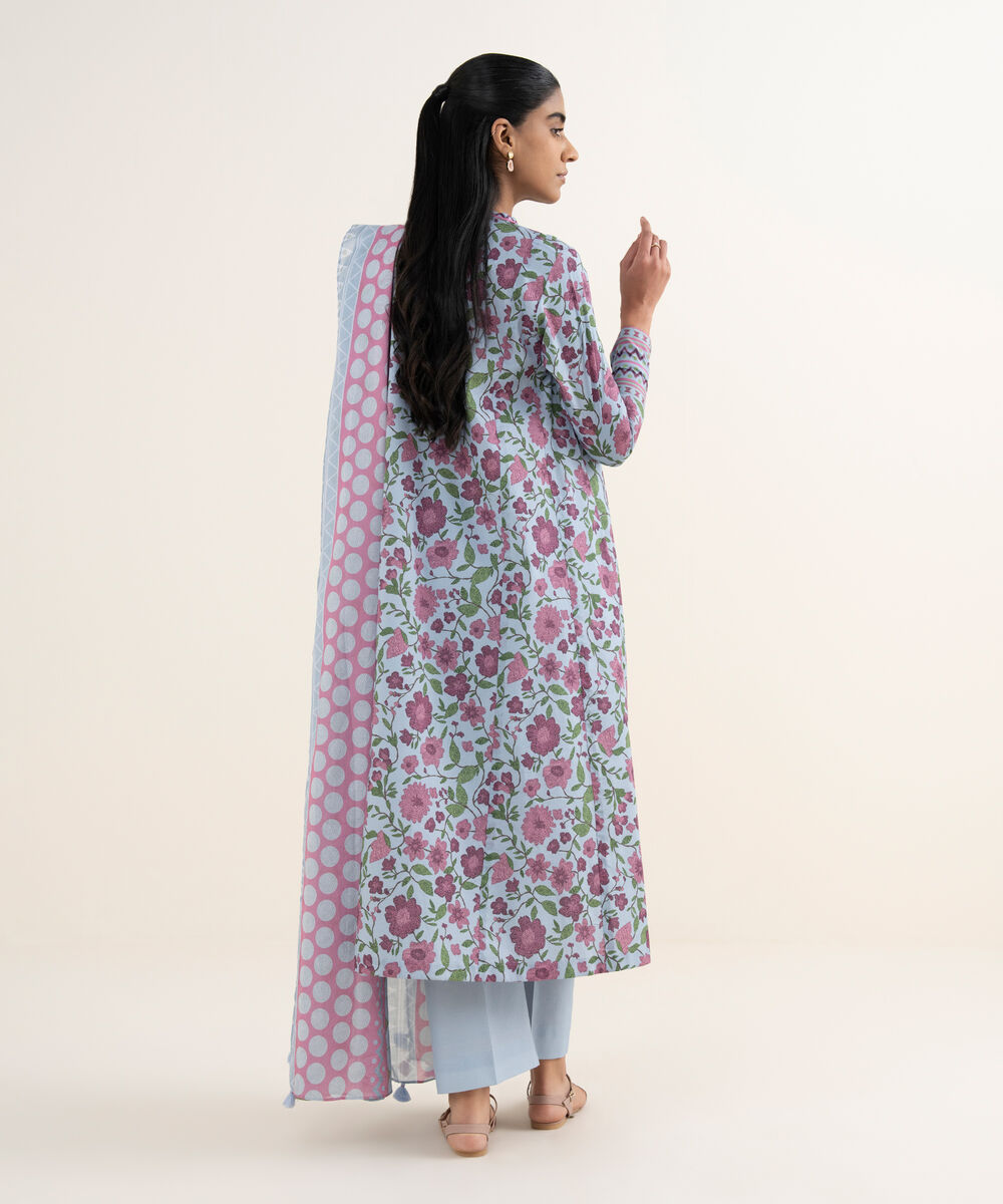 Women's Unstitched Lawn Printed Blue 3 Piece Suit