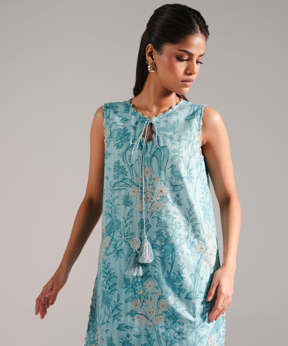 Women's RTW Leno Kara Embroidered Blue Straight Shirt