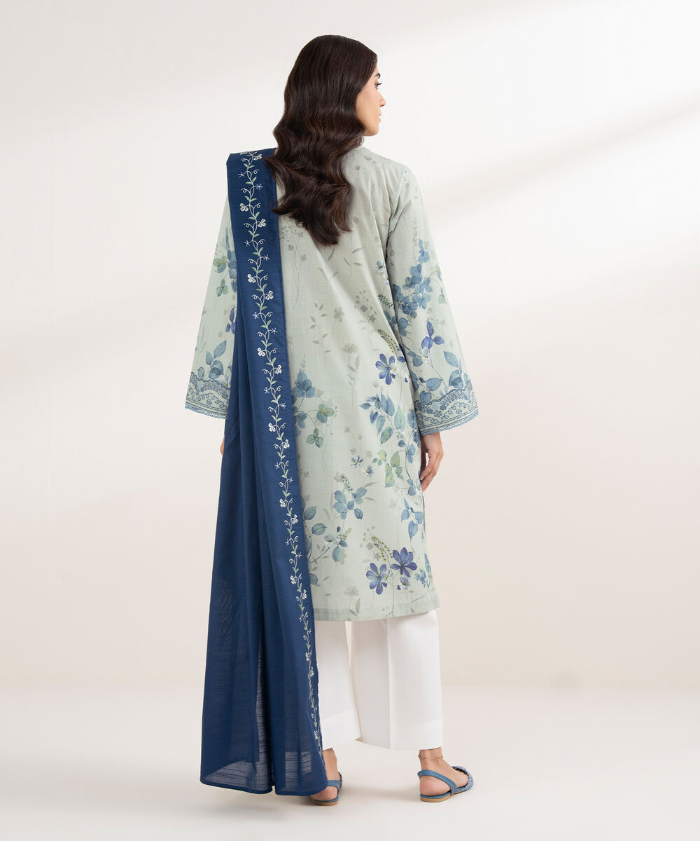 Women's RTW Cross Hatch Embroidered Blue 3 Piece Suit