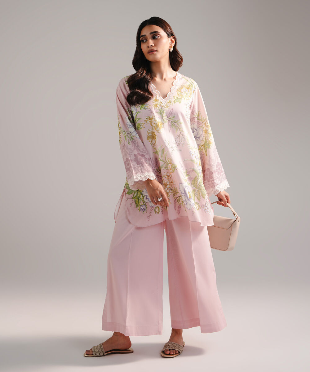 Women's RTW Lawn Embroidered Pink Straight Shirt