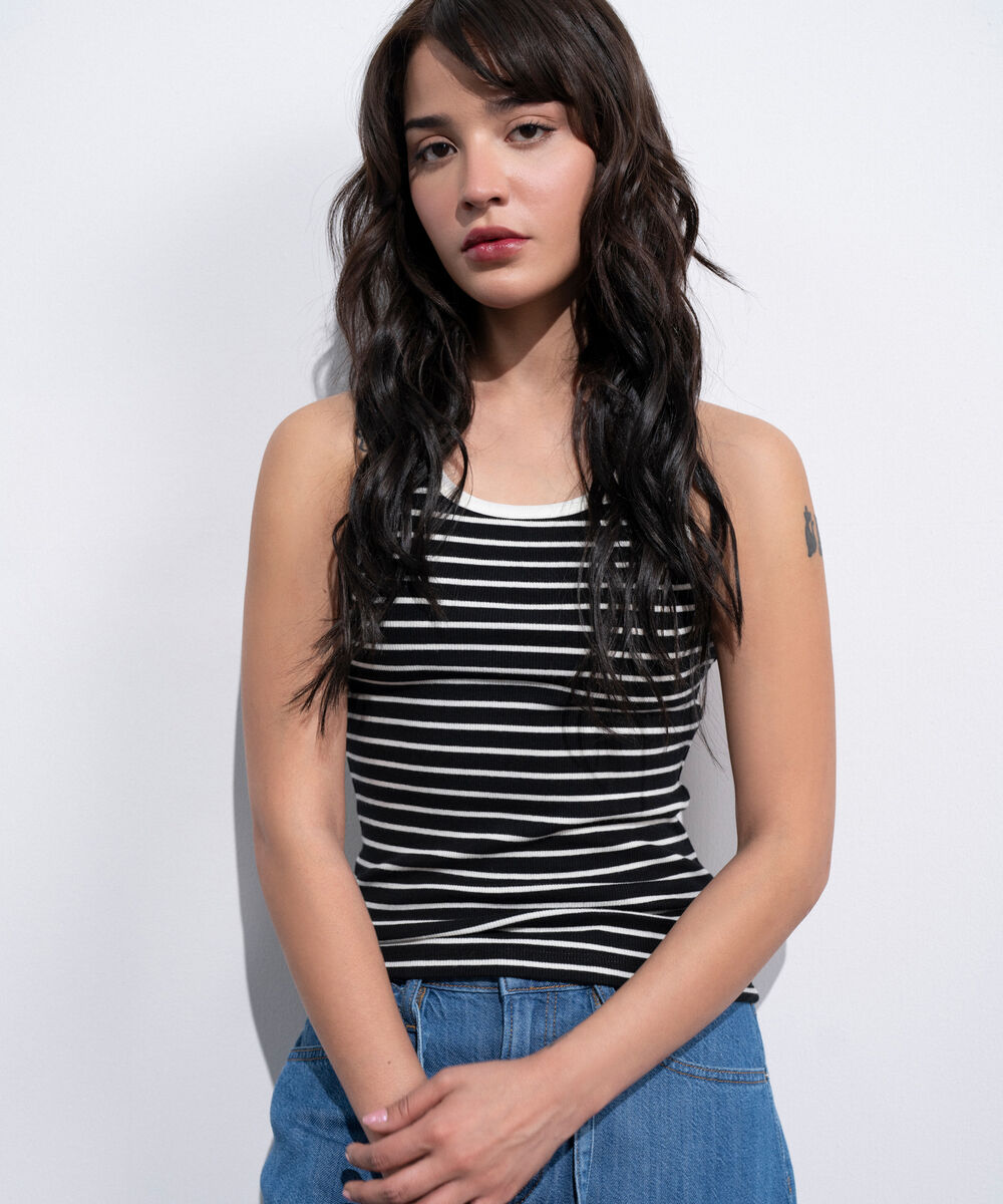 Women's Western Black And White Striped Sleeveless Tank Top