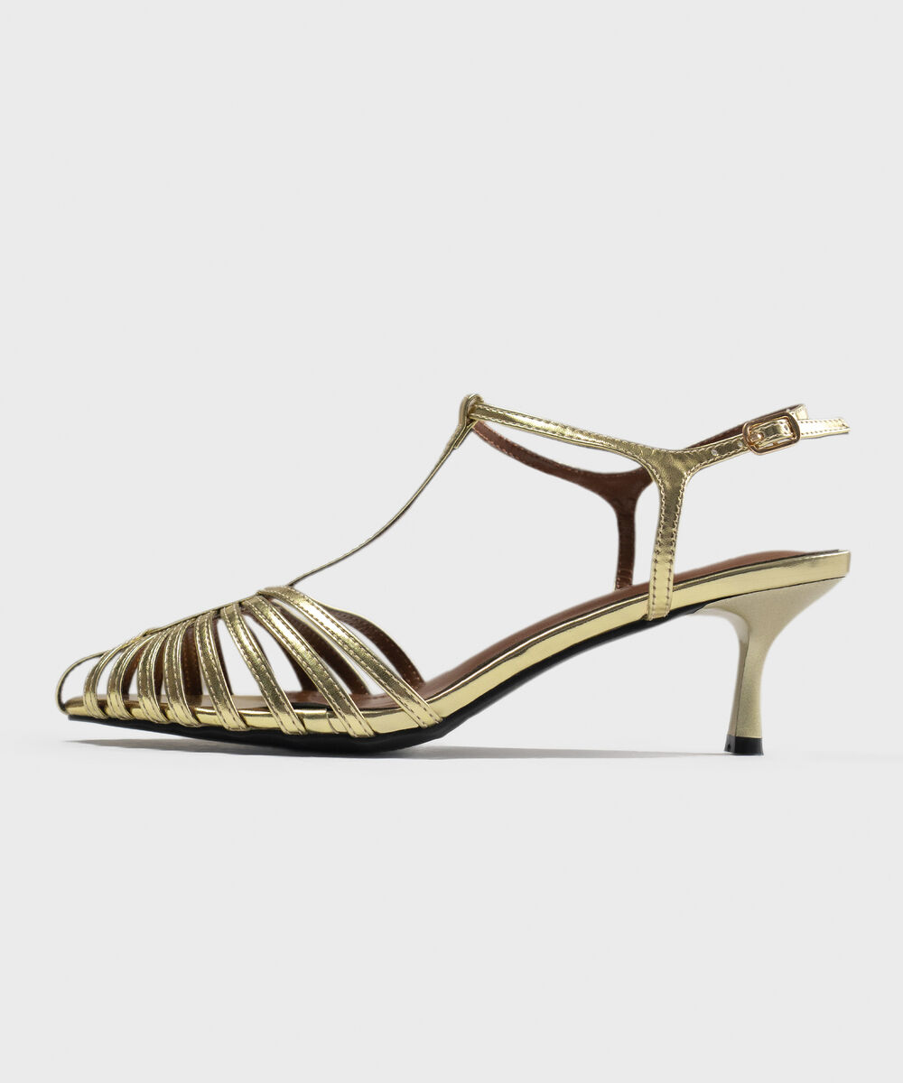 Women's Gold Kitten Heel Sandal