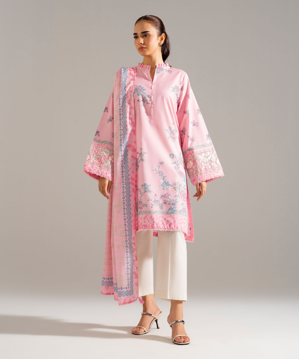 Zari Voile Printed Pink Dupatta