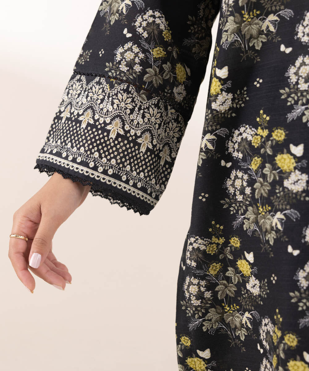 Woman - Black Printed Khaddar Shirt