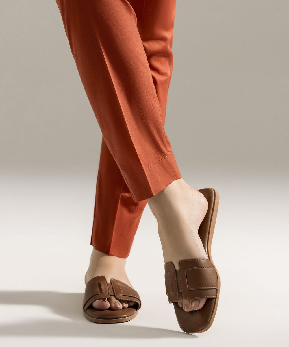 Women's RTW Cambric Printed Orange Straight Pants