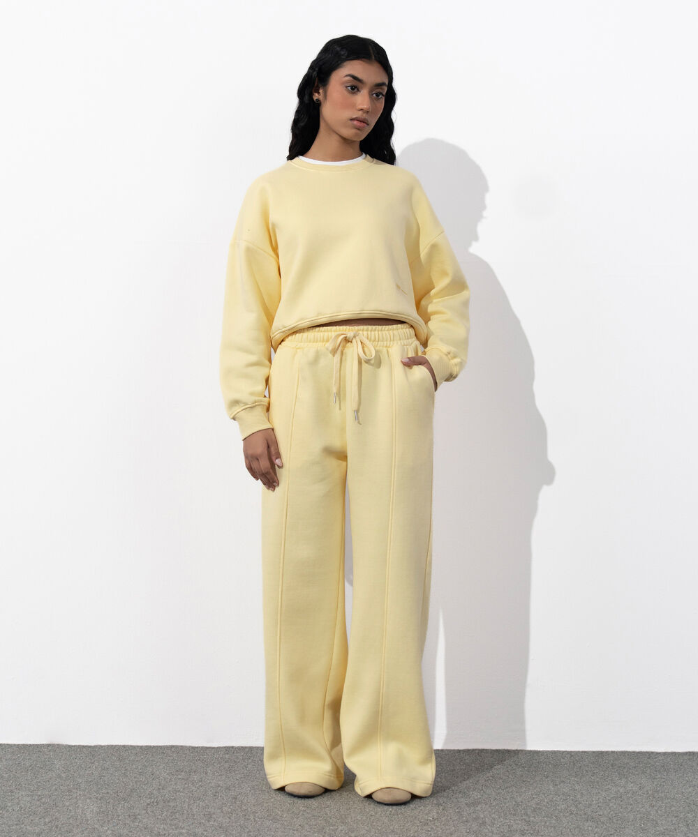 Women's Western Wear Butter Yellow Pull-On Fleece Trousers