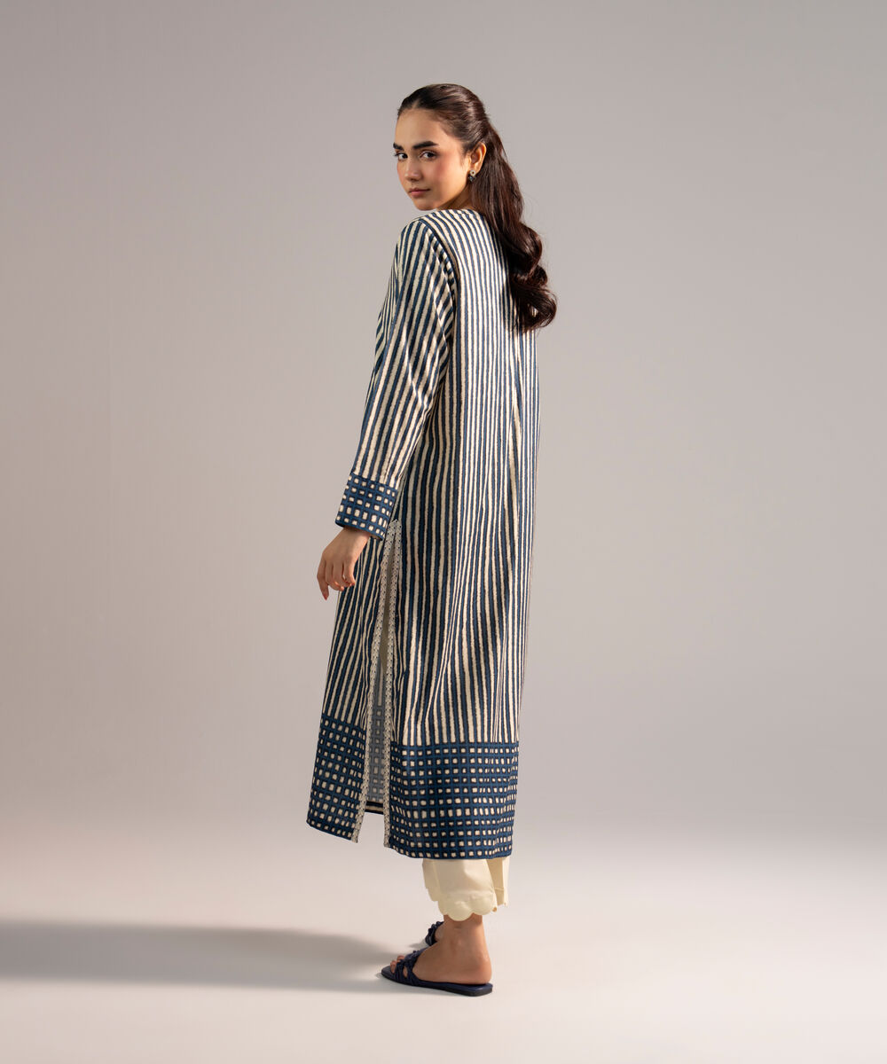 Women's RTW Cotton Viscose Embroidered Blue A-Line Shirt