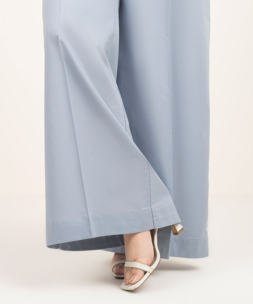 Women's RTW Cambric Solid Steel Grey Flared Pants