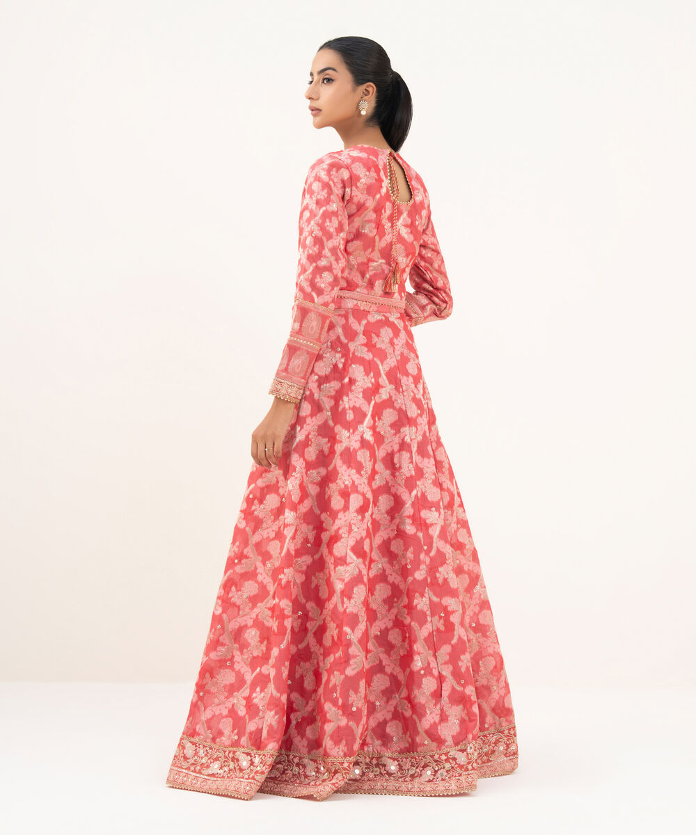 Women's RTW Zari Jacquard Pink Embroidered Lehnga Choli