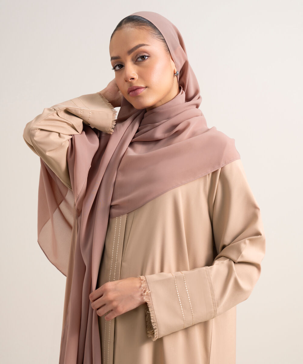 Women's Beige Button Through Raglan Abbaya
