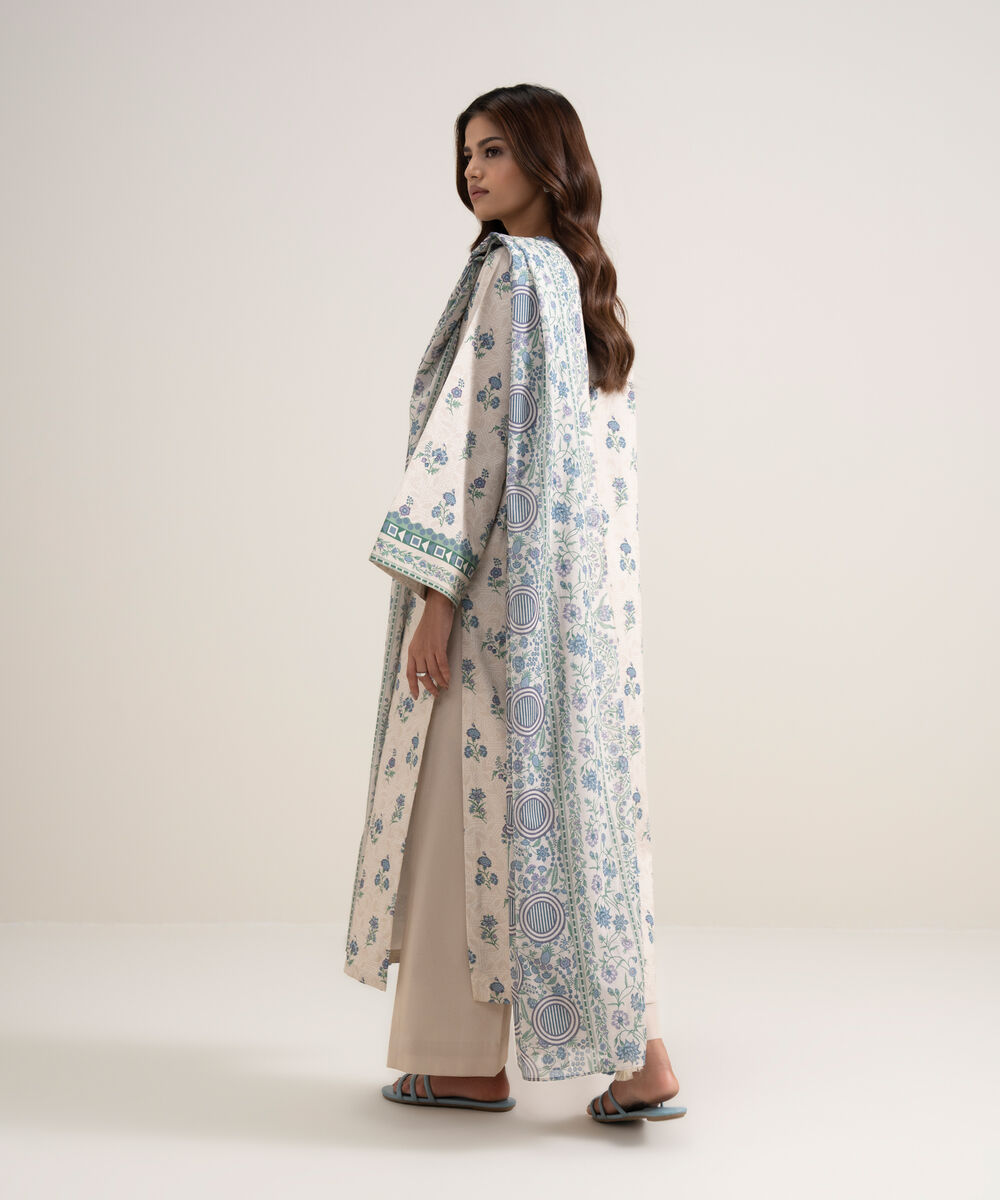 Women's Unstitched Lawn Printed Light Beige 3 Piece Suit