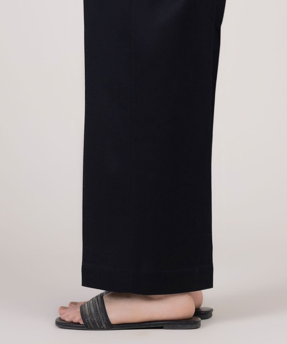 Women's RTW Cotton Linen Black Solid Culottes