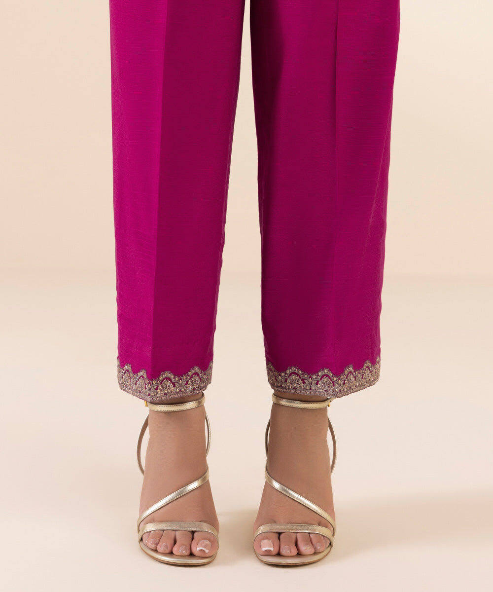 Woman - Pink 3 Piece - Embroidered Organza Suit