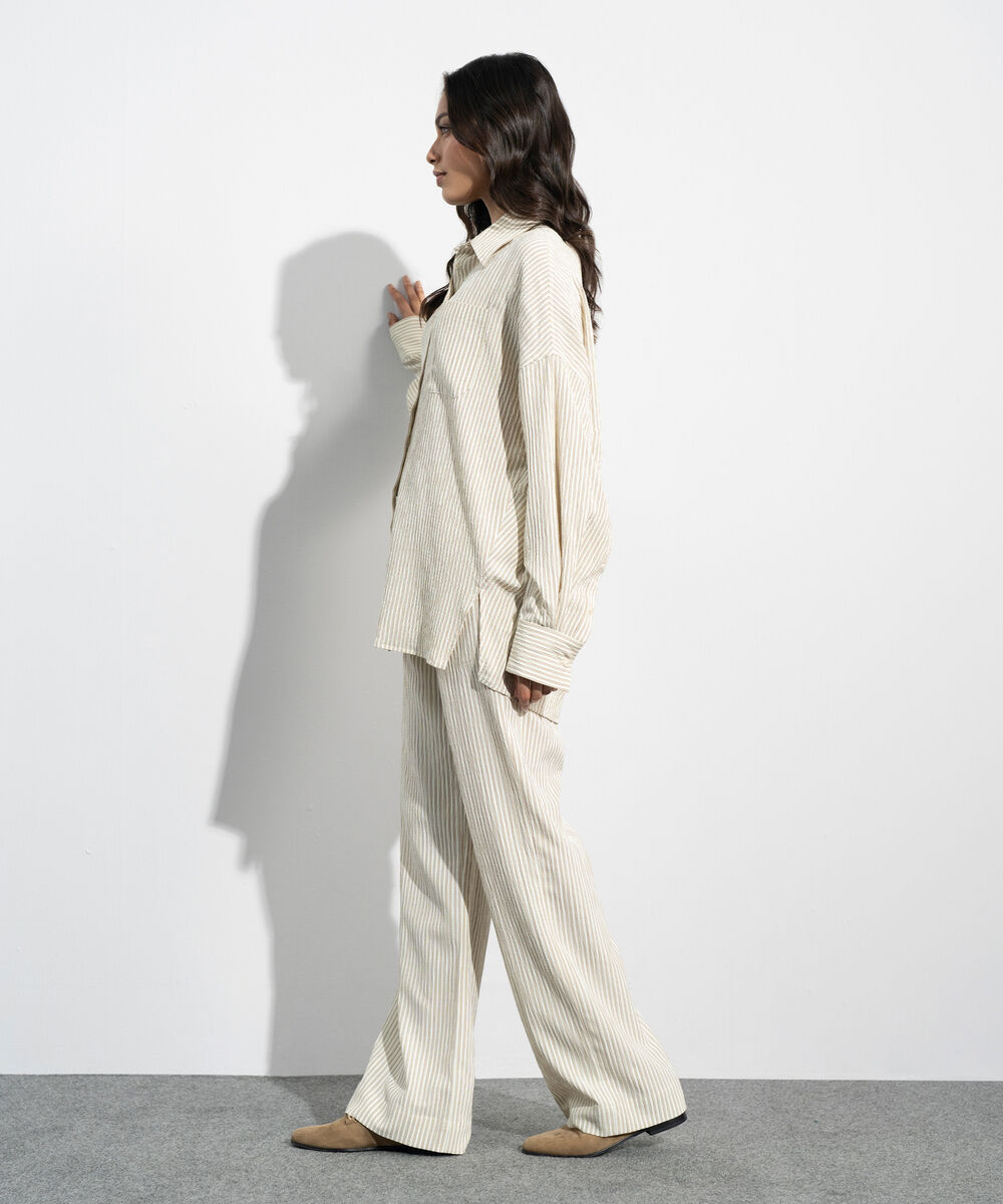 Women's Western Cream Oversize Striped Shirt