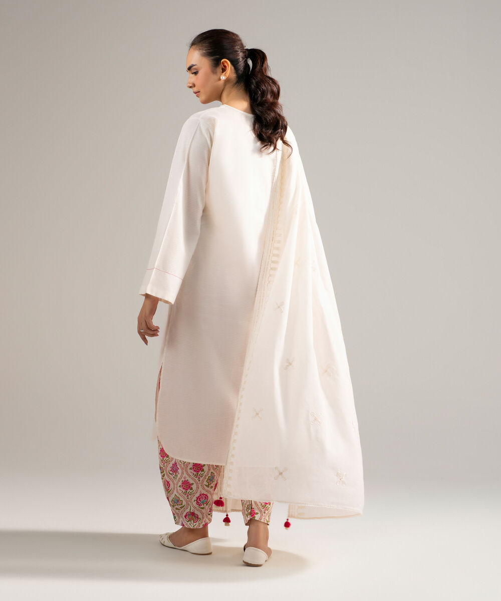 Women's RTW Dobby Solid Off White 3 Piece Suit