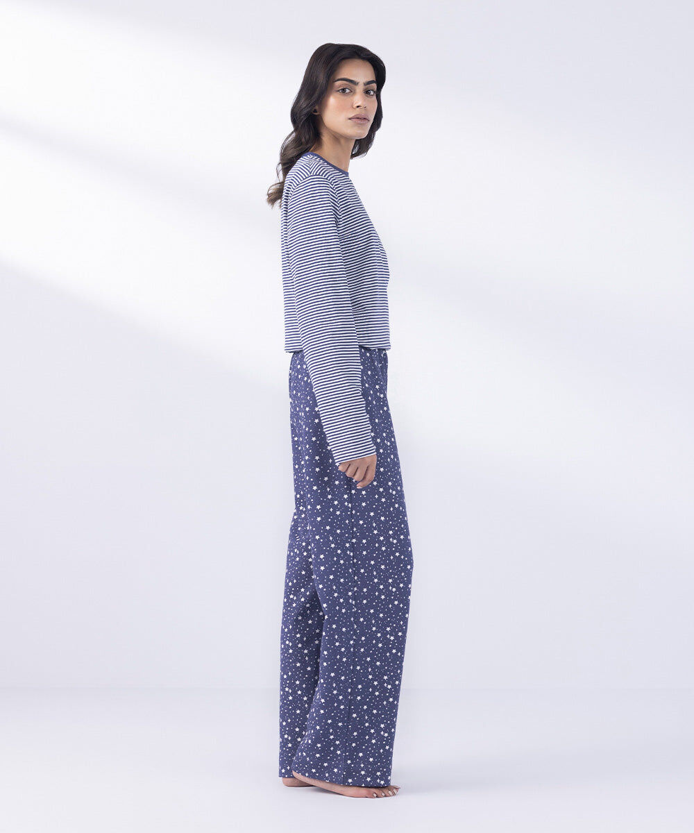 Woman - Blue Starry Print Trousers