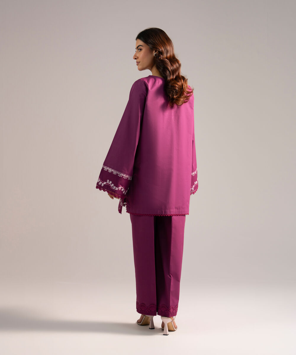 Women's RTW Cambric Embroidered Purple A-Line Shirt