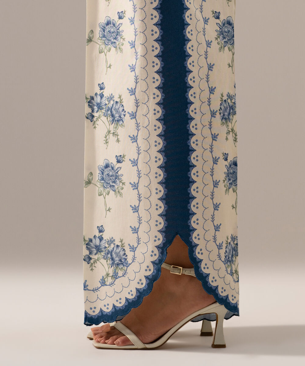 Women's RTW Cambric Printed White Flared Pants