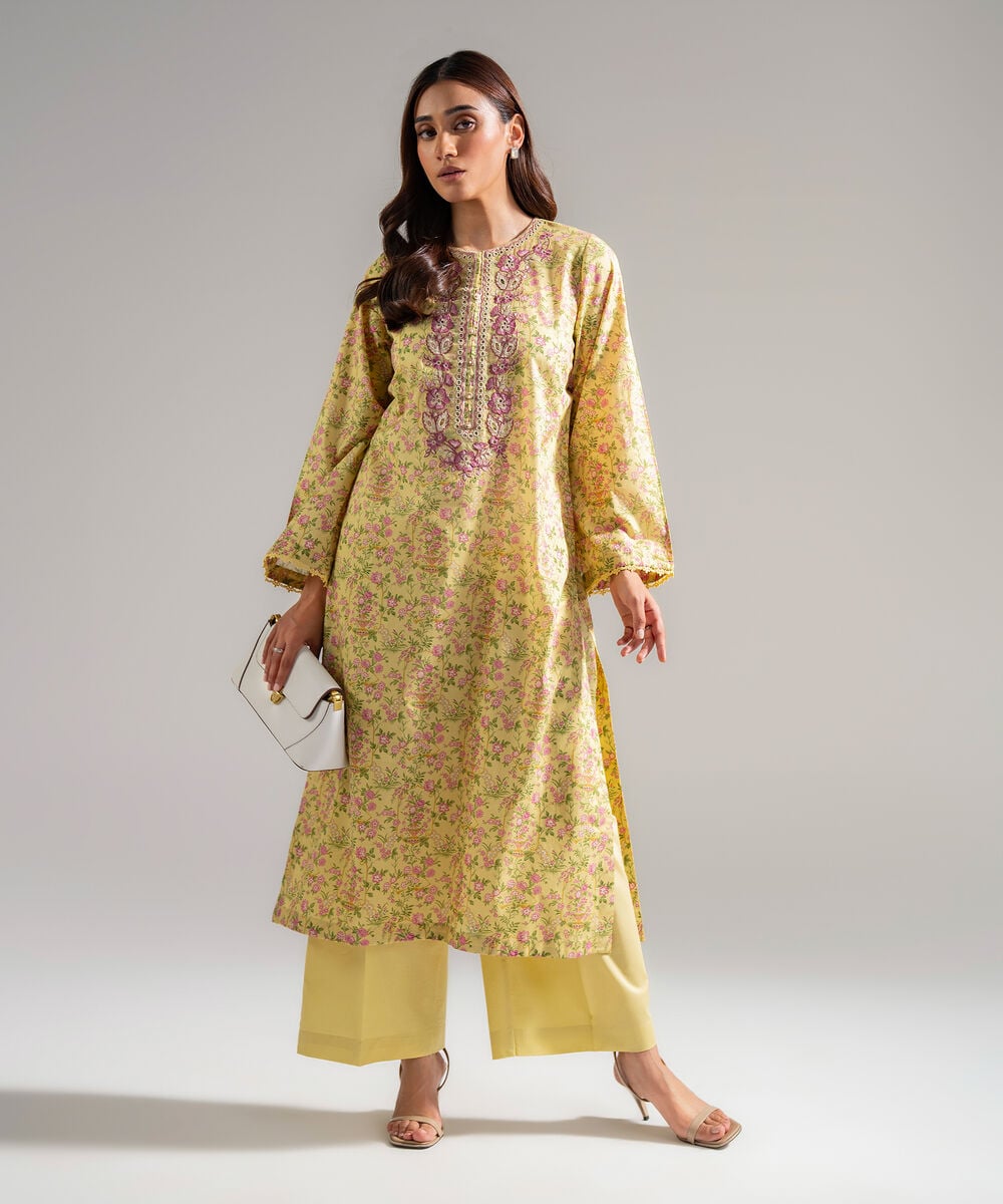 Women's RTW Lawn Embroidered Yellow 2 Piece Suit