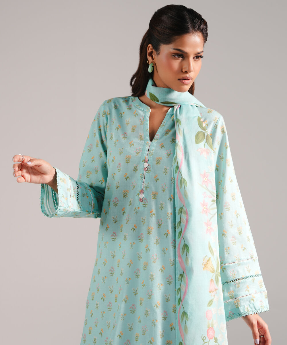 Women's RTW Dobby Printed Blue 2 Piece Suit