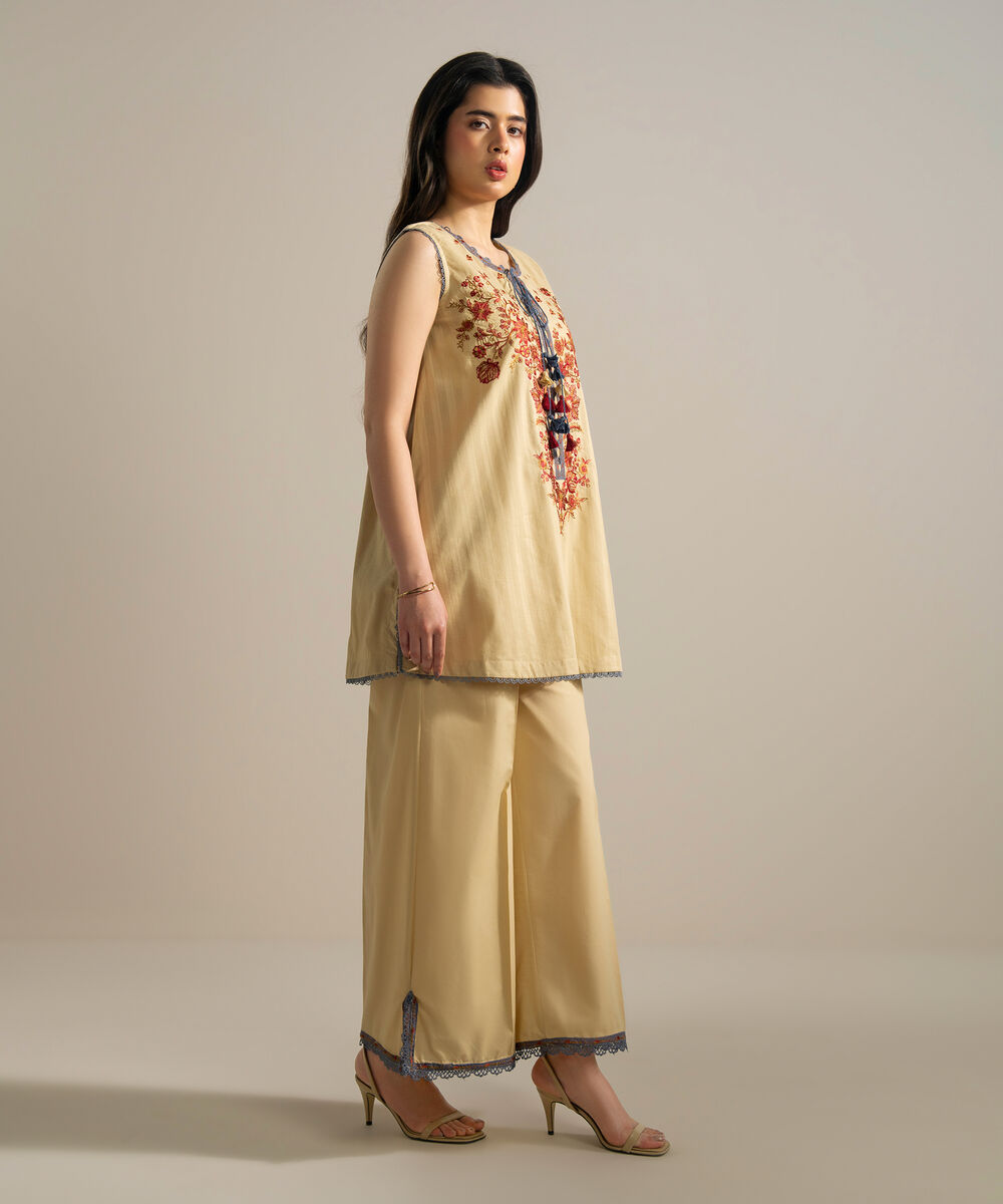 Women's RTW Leno Kara Embroidered Beige Straight Shirt