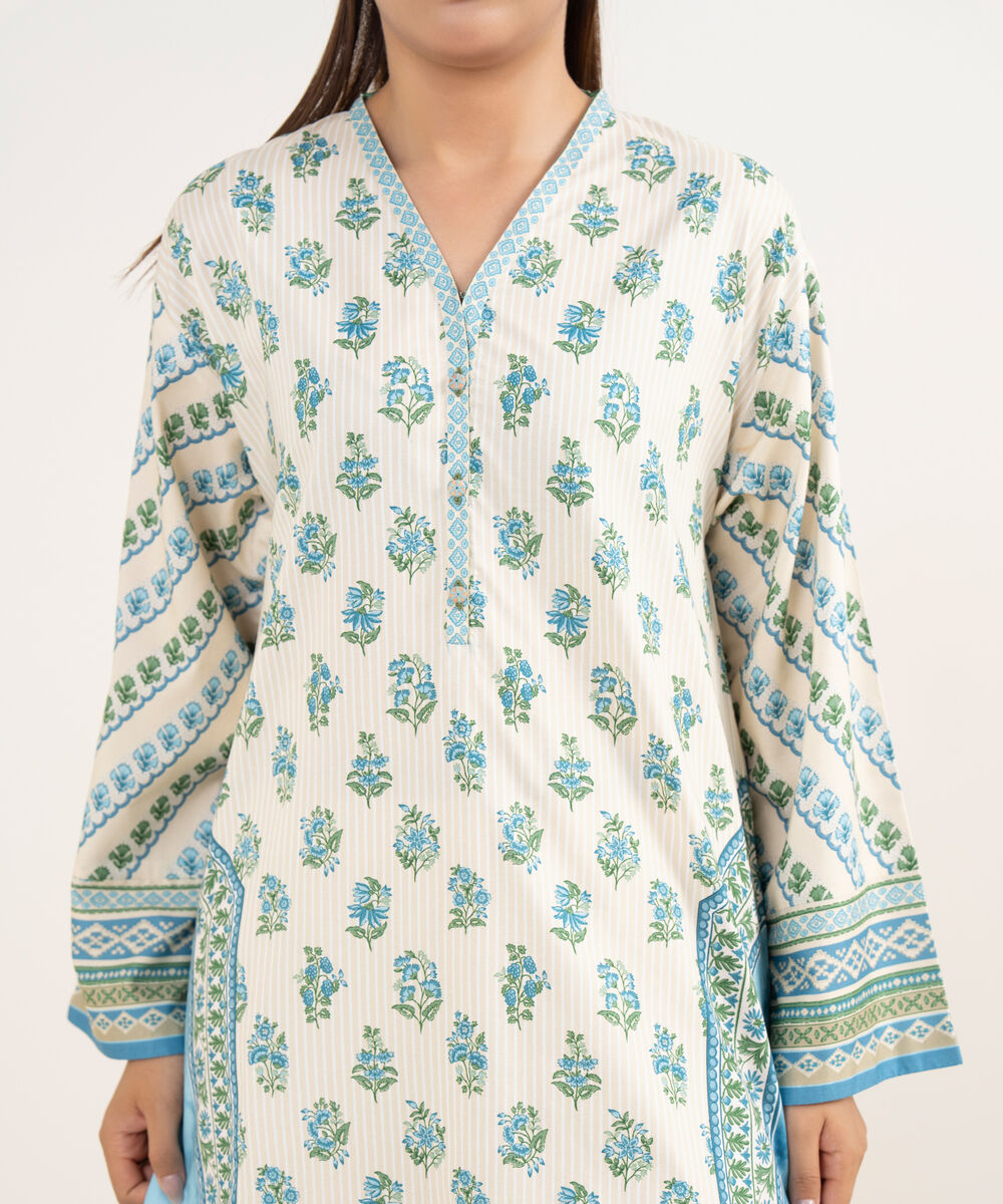 Women's Unstitched Cotton Printed Multi Three Piece Suit