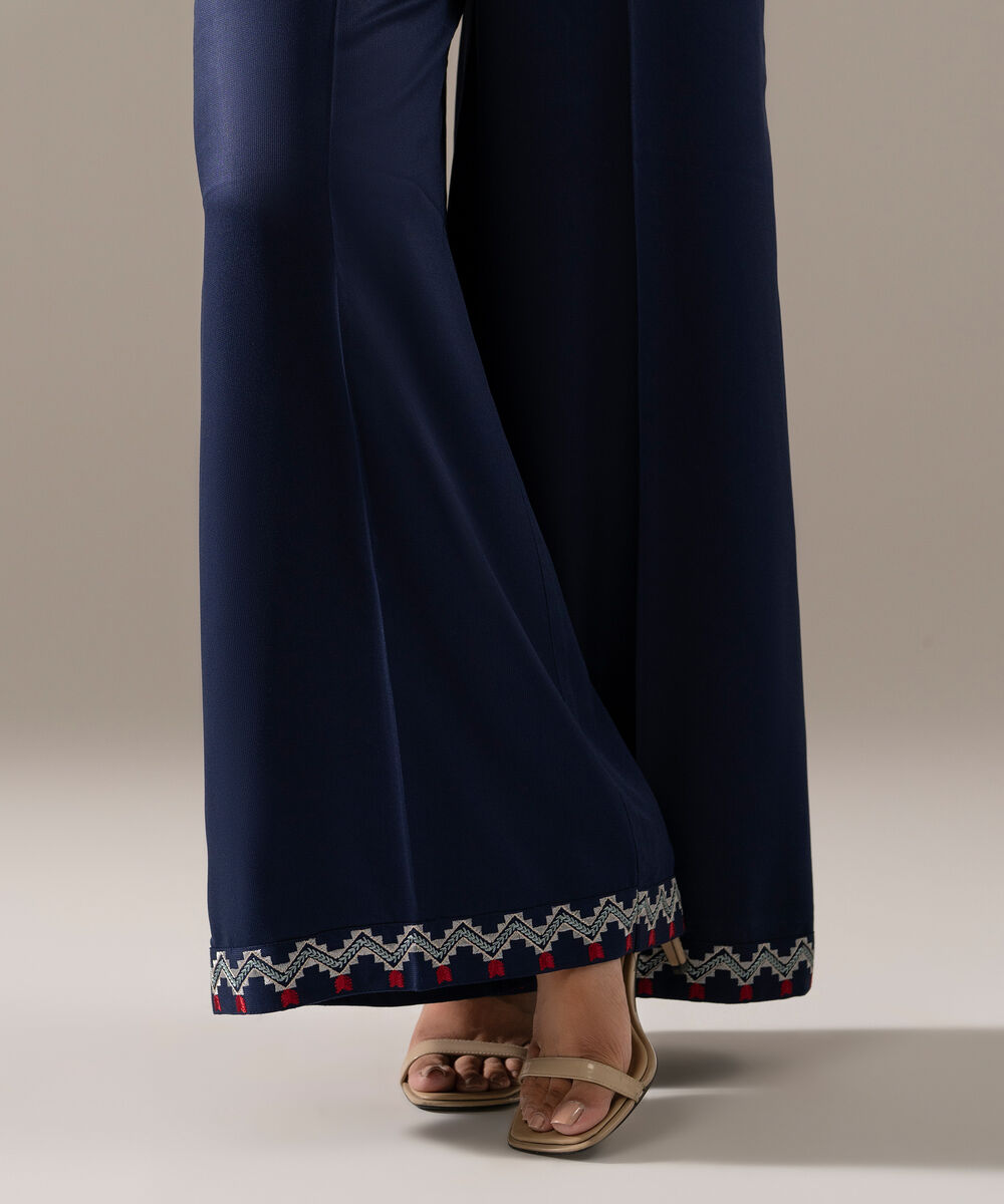 Women's RTW Bedford Solid Blue Flared Pants