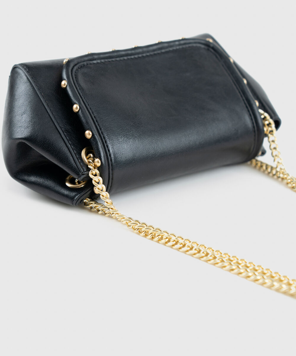 Women's Black Cross Body Bag With Metal Chain