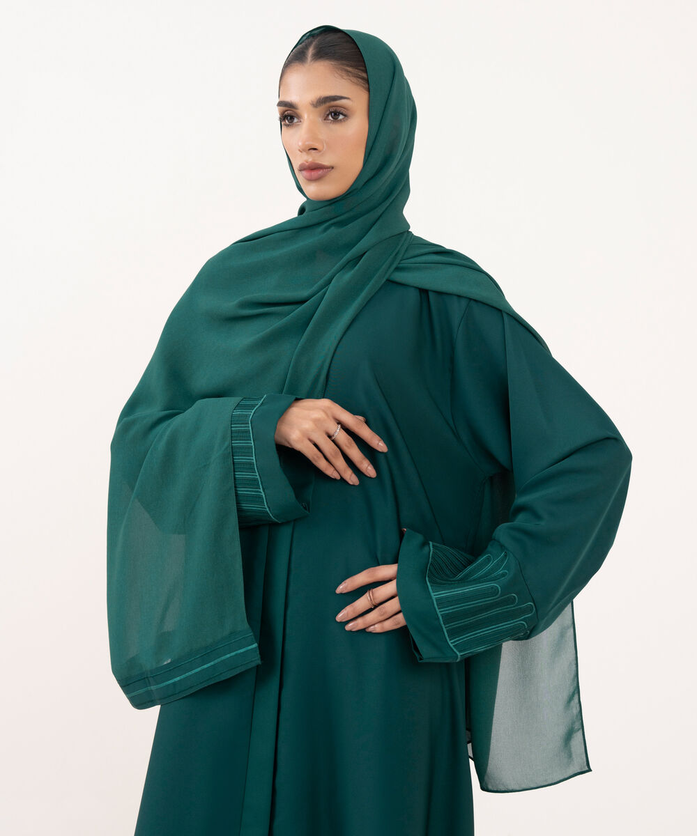 Women's Teal Polyester Abaya Set