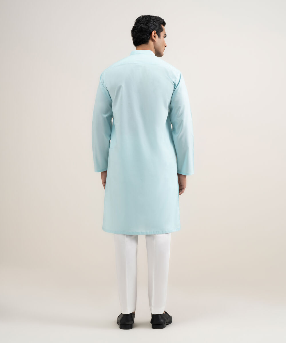 Men's Stitched Cotton Blue Kurta