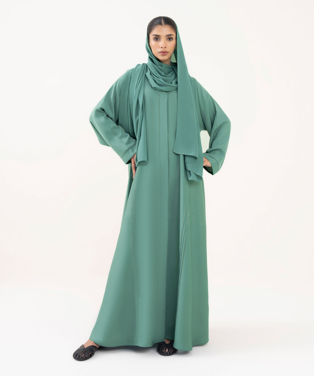 Women's Aqua  Polyester Abaya Set