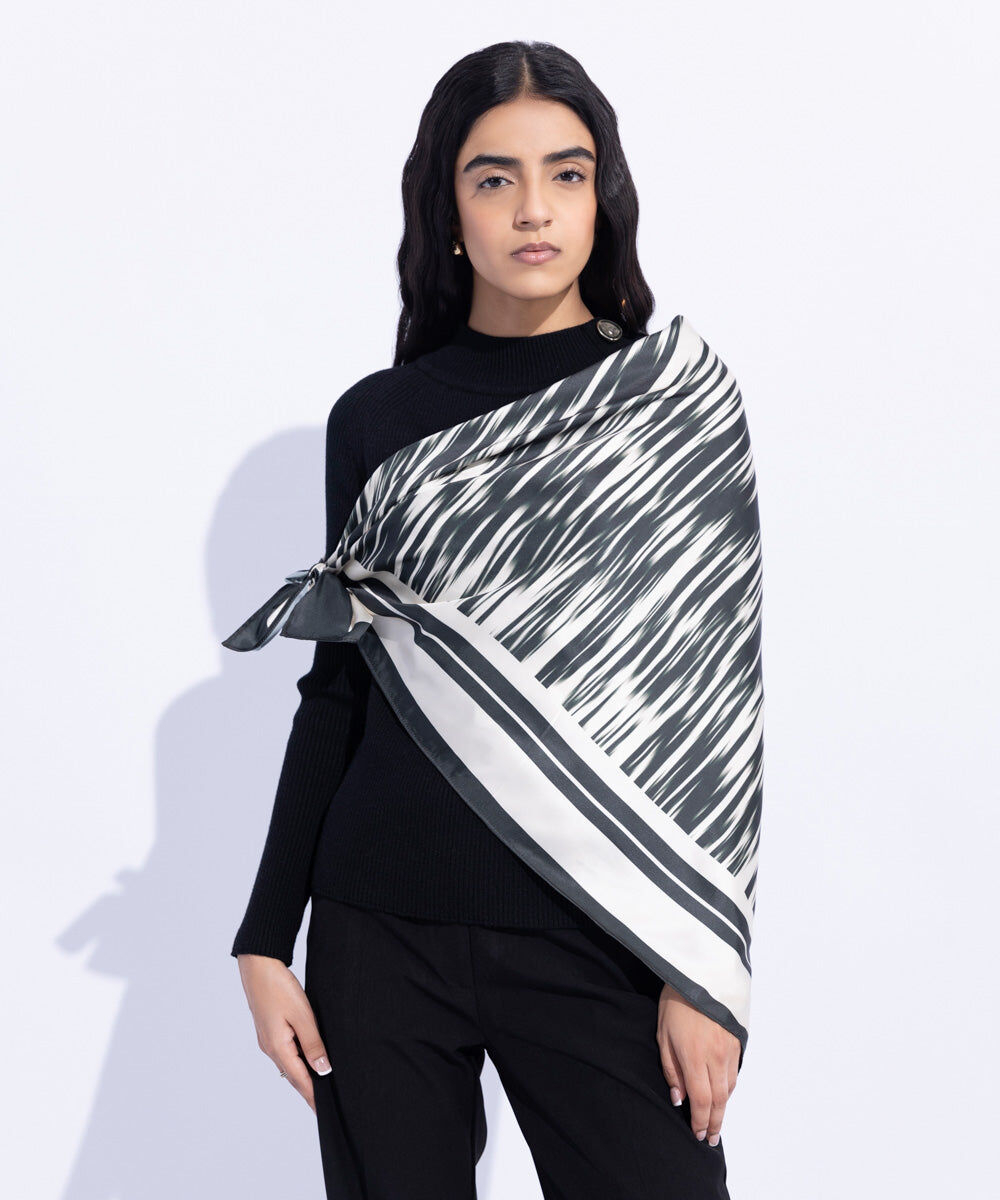 Woman - Black Silky Printed Square Scarf