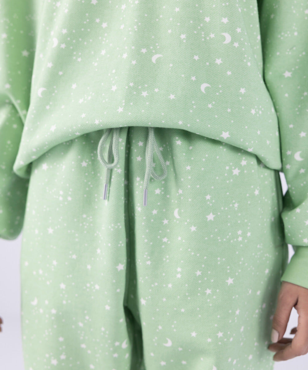 Woman - Green Oversized Printed Sweatshirt With Pajama Set
