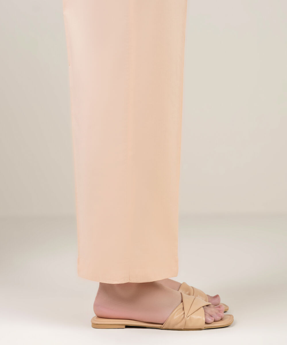 Women's RTW Cotton Viscose Solid Pink Straight Pants