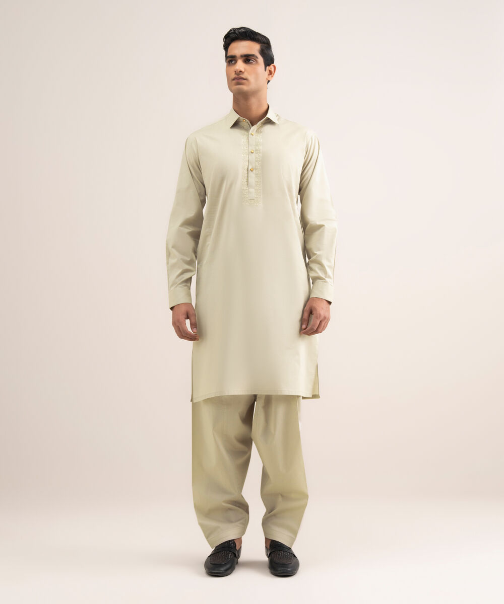 Men'S Stitched Beige Premium Cotton Suit
