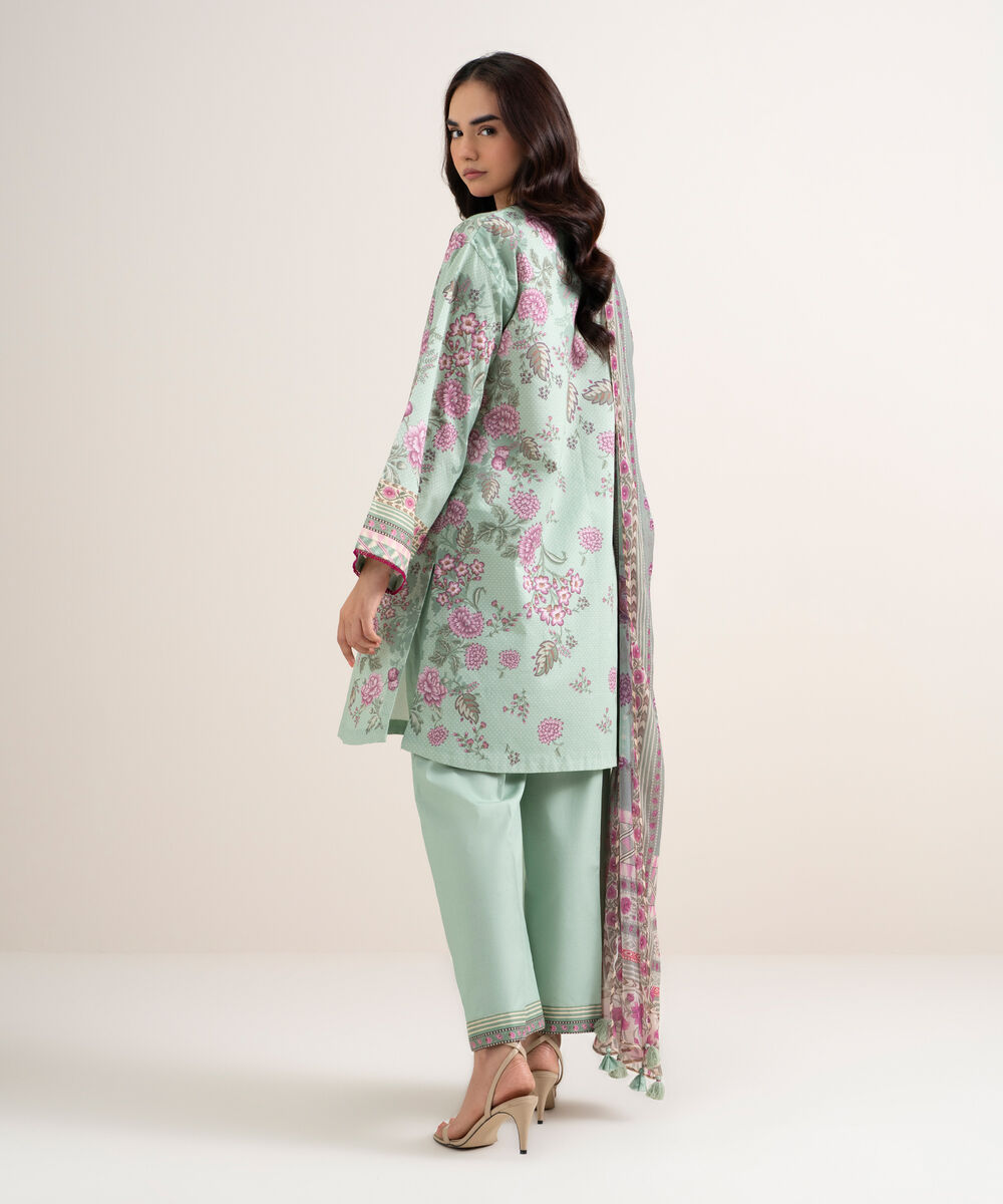 Women's Unstitched Lawn Printed Green 3 Piece Suit