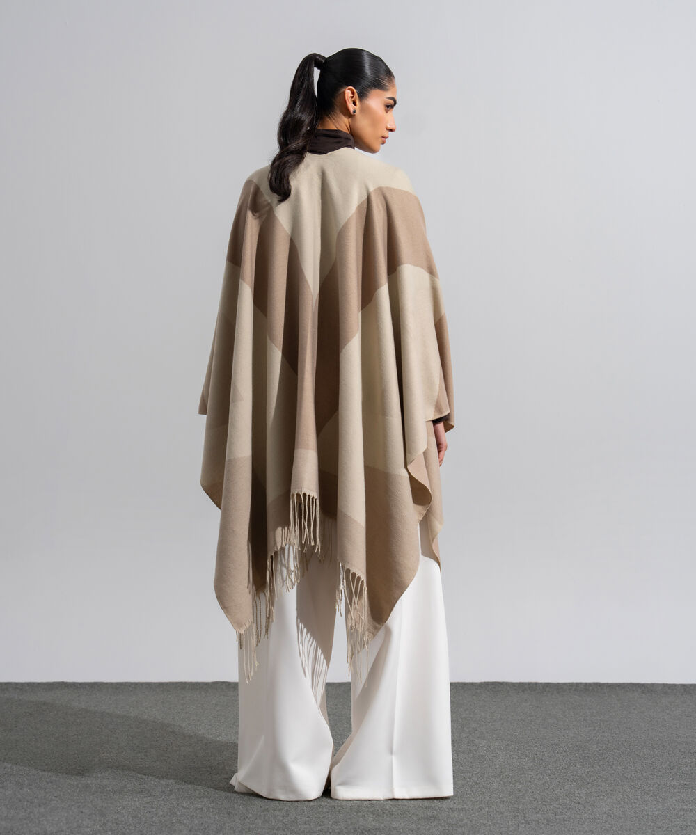Women's Western Wear Ecru Polyester Cape Shawl