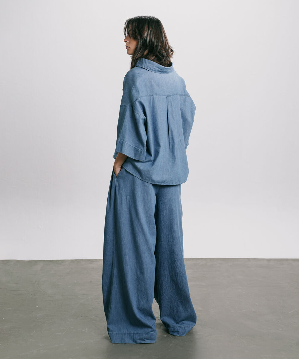 Women's Western Wear Blue Denim Shirt With Neck Frill