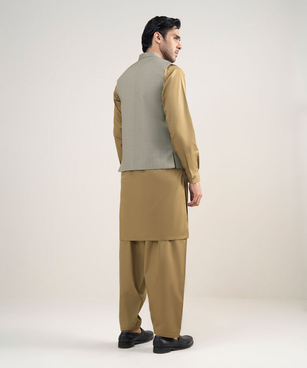 Men's Stitched Premium Suiting Khaki Waistcoat