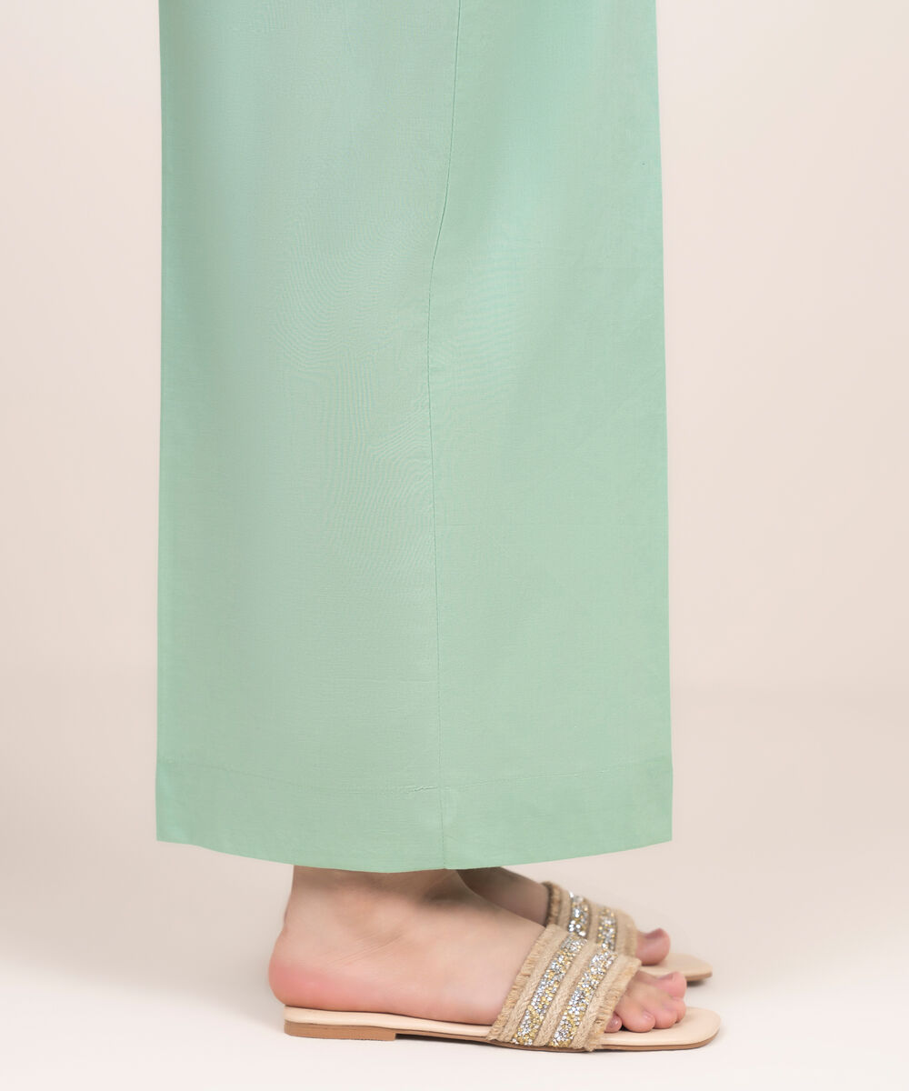 Women's RTW Cambric Green Solid Straight Pants