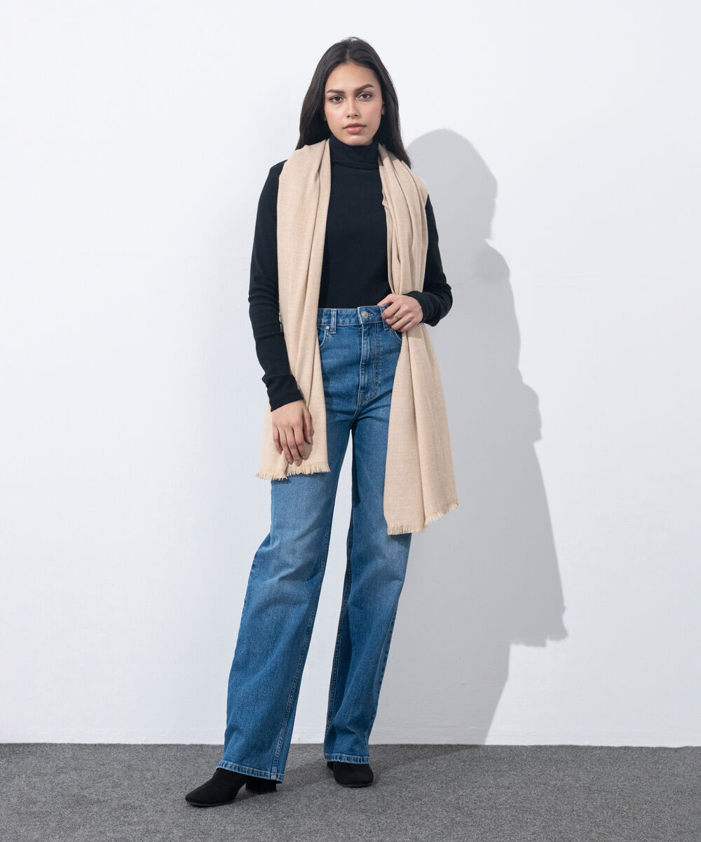 Women's Western Wear White Woollen Scarf