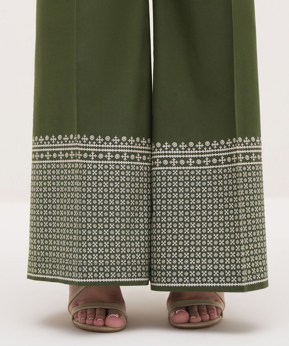 Women's RTW Cambric Green Printed Flared Pants