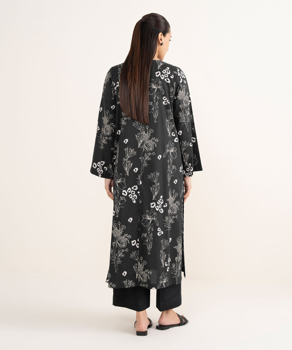 Women's RTW Viscose Lawn Black Printed Straight Shirt