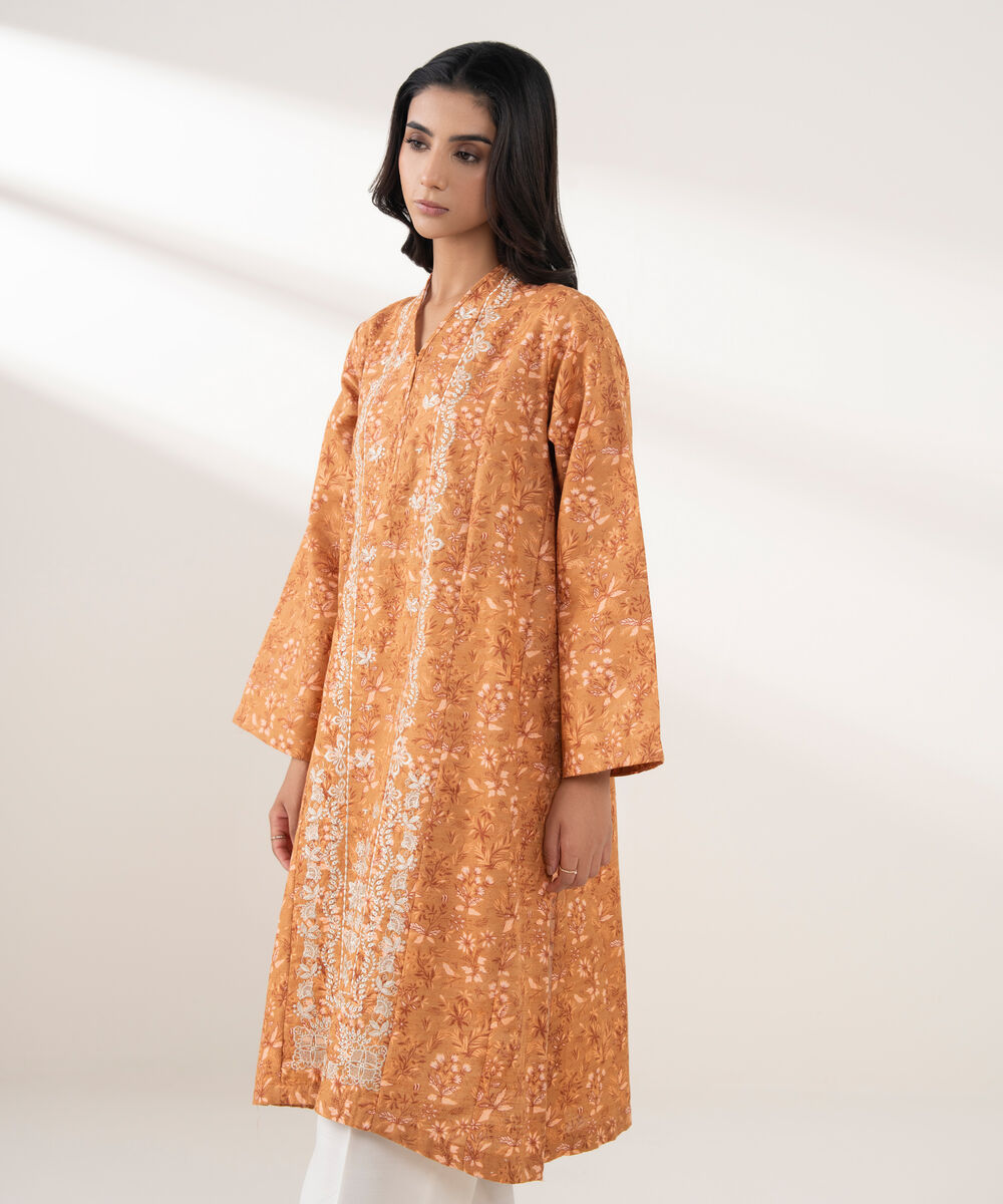 Women's RTW Khaddar Embroidered Orange 2 Piece Suit