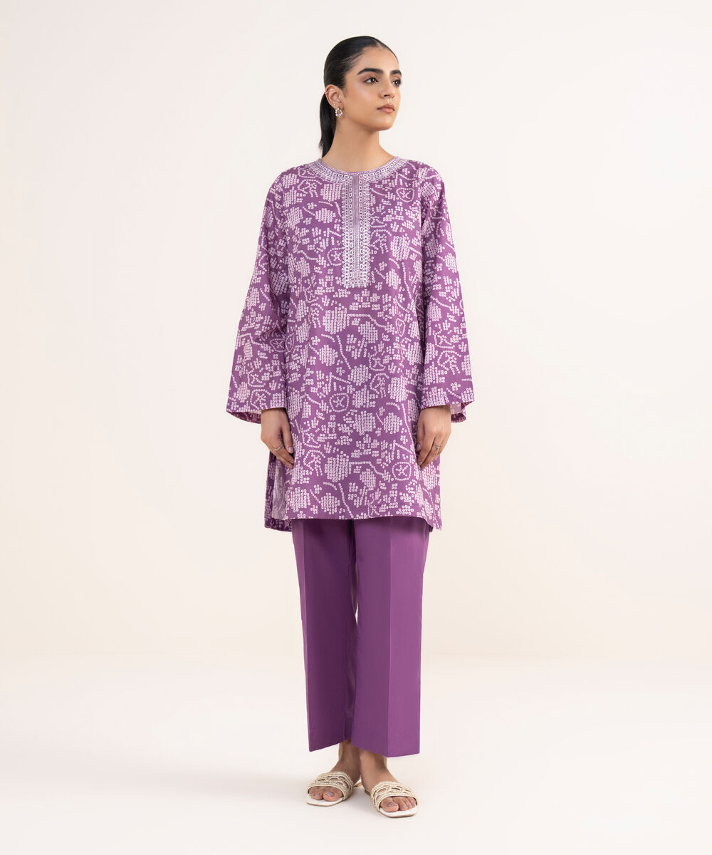 Women's RTW Lawn Purple Embroidered Straight Shirt