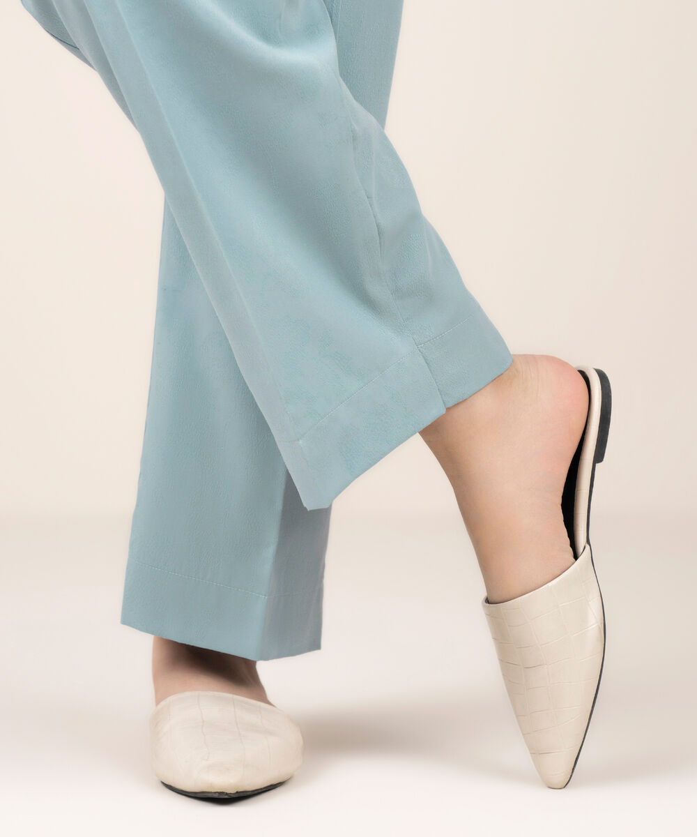 Women's RTW Self Jacquard Leno Solid Ice Blue Straight Pants