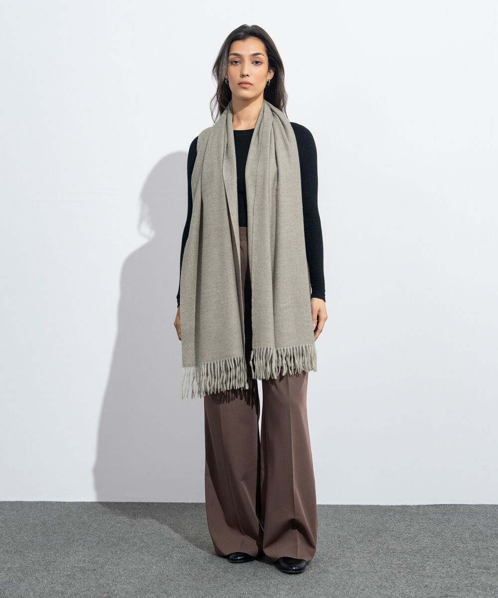 Women's Western Wear Light Grey Plain Woollen Scarf