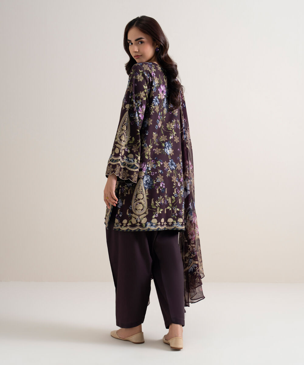 Women's Unstitched Arabic Lawn Printed Purple